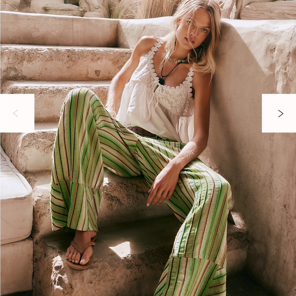 Free people days end Striped Green Flared Pants